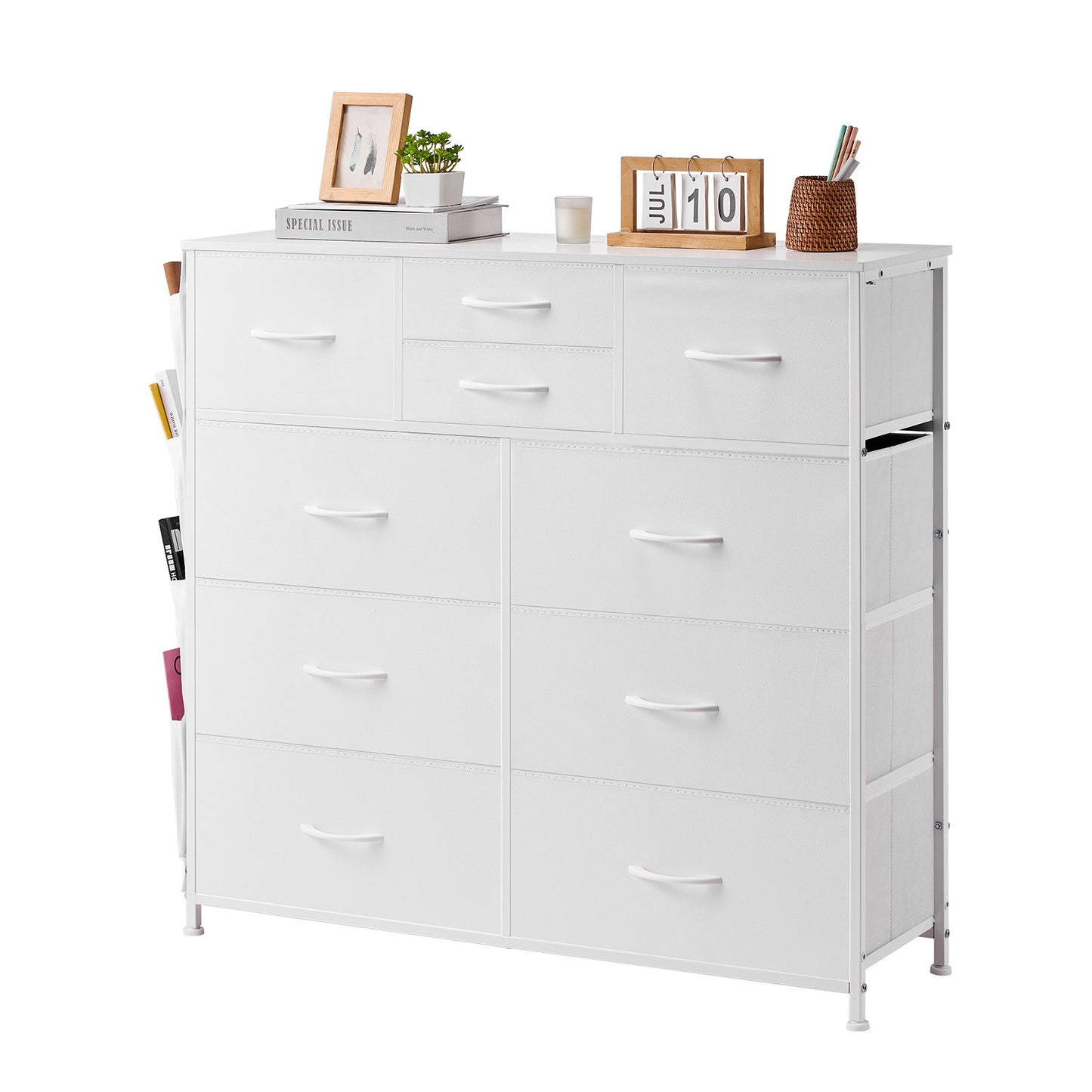 AI62 Decor 10-Drawer Fabric Storage Dresser with Steel Frame, White