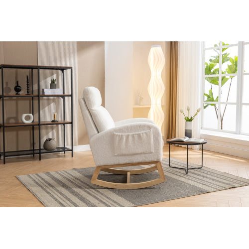 AI62 Decor Modern Rocking Chair with Padded Seat – Beige Teddy Fabric