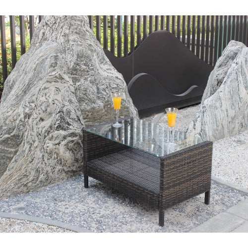 AI62 Decor Outdoor Patio Coffee Table with Tempered Glass