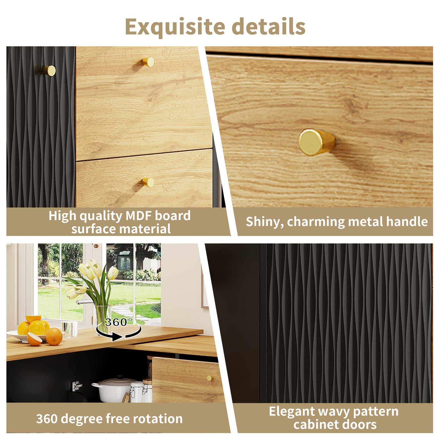 AI62 Decor Extendable Rotating Bar Table with Storage – Wood Grain Finish