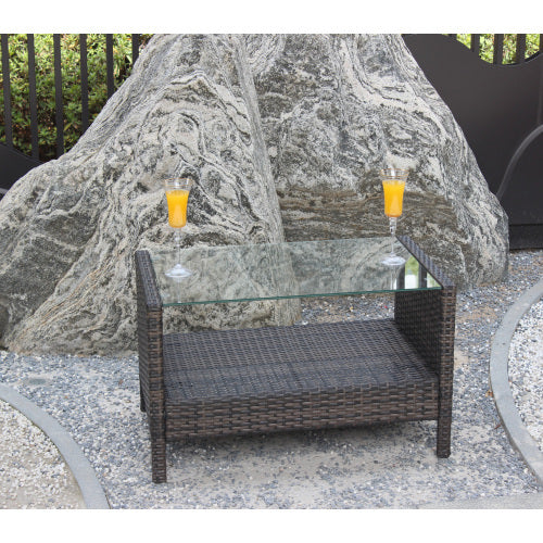 AI62 Decor Outdoor Patio Coffee Table with Tempered Glass