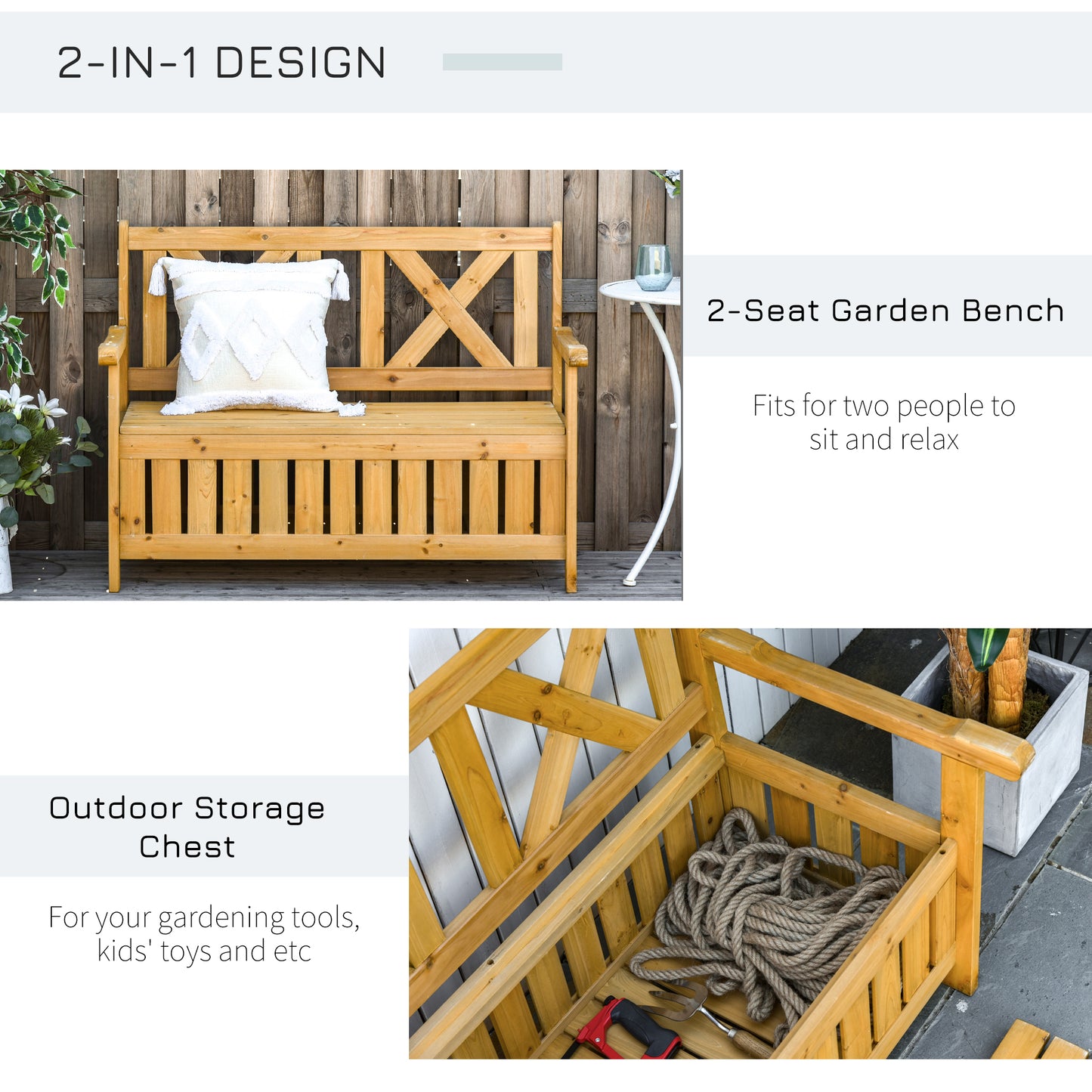 AI62 Decor 2-Seater Outdoor Garden Storage Bench – Patio & Porch Seating