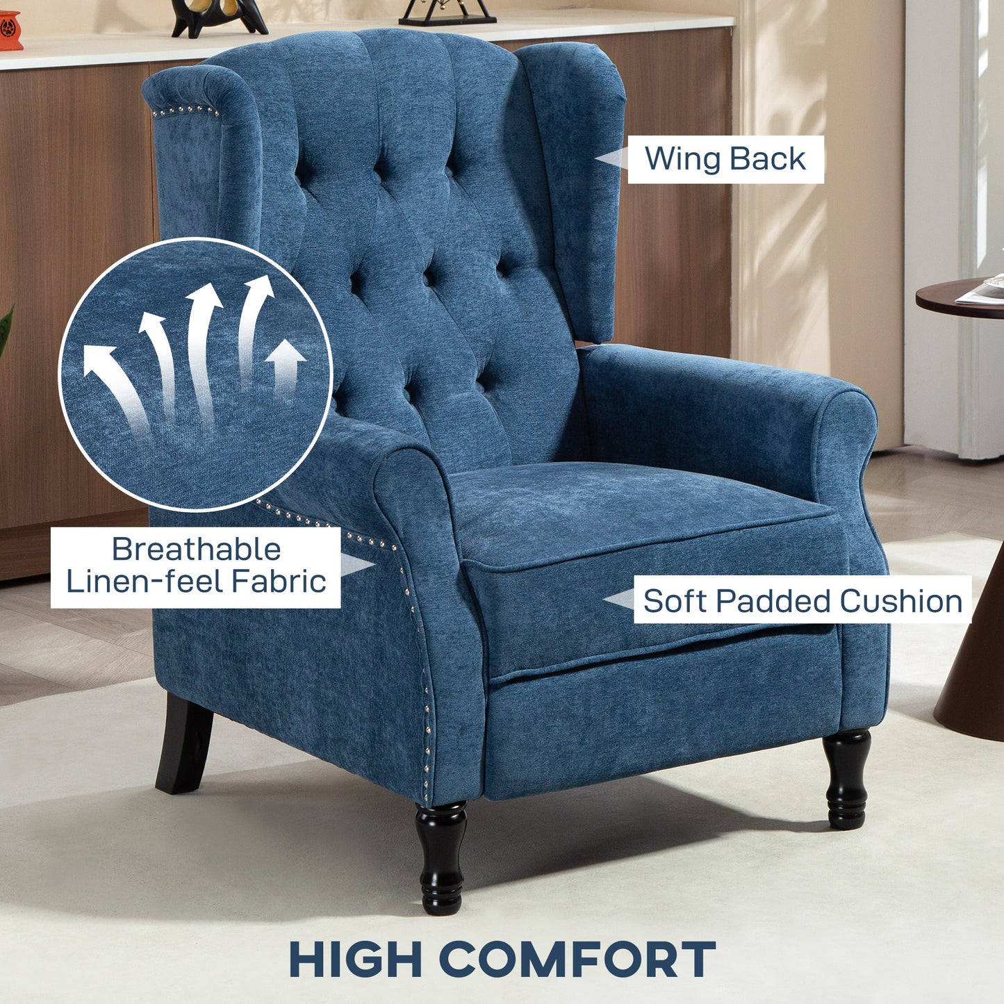 AI62 Decor Royal Blue Reclining Armchair with Footrest