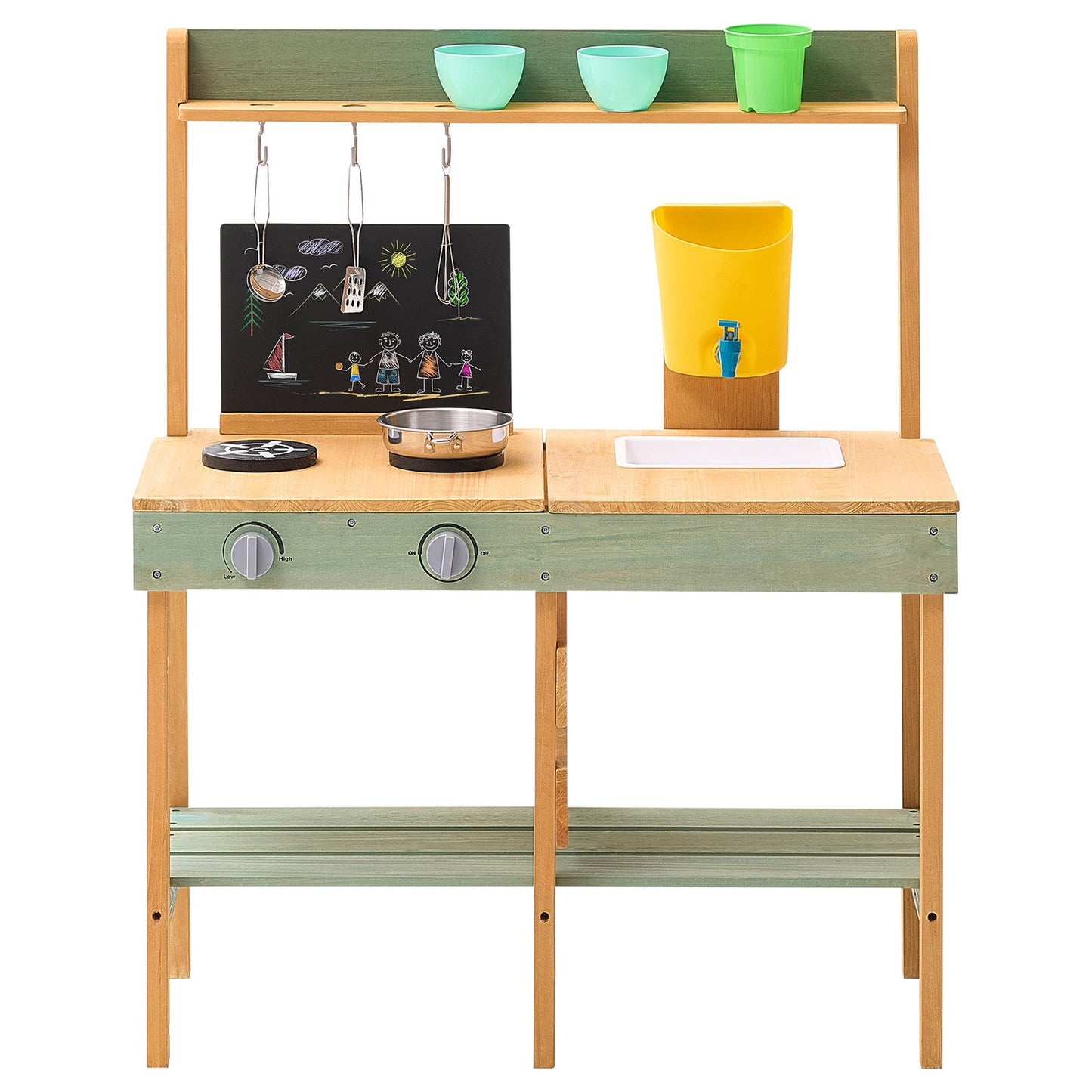 AI62 Decor Wooden Outdoor Toddler Mud Kitchen Playset with Stoves & Pots