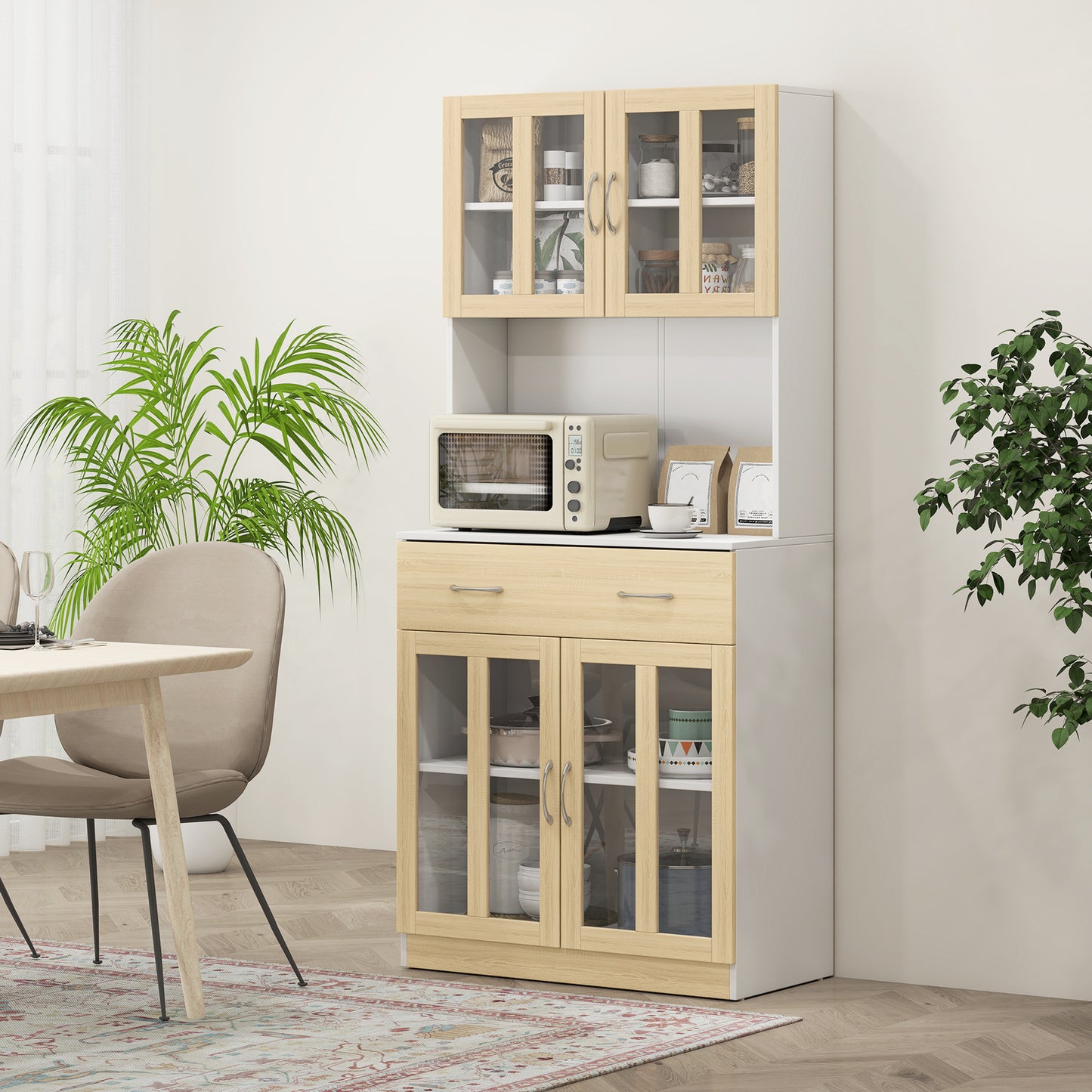 AI62 Decor Freestanding Modern Kitchen Cabinet with Glass Doors & Drawer – 180cm