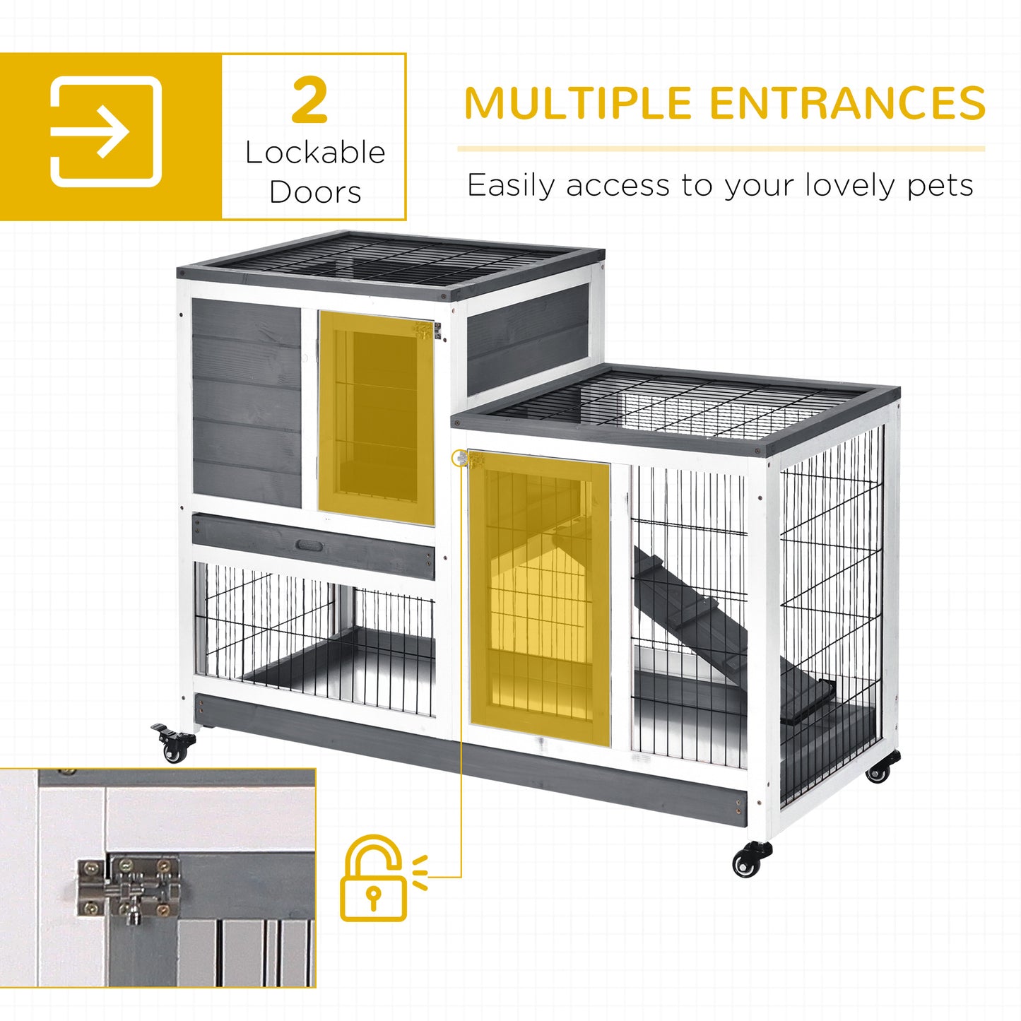 AI62 Decor PawHut Indoor Rabbit Hutch with Wheels