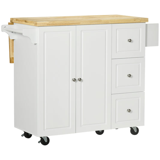 AI62 Decor White Rolling Kitchen Island with Storage & Drop Leaf