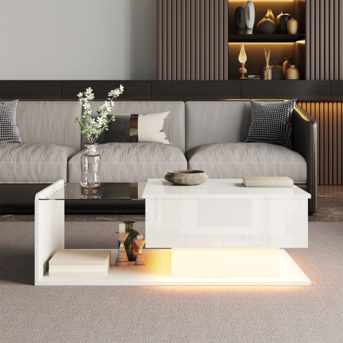 AI62 Decor High-Gloss White Coffee Table with LED Effect