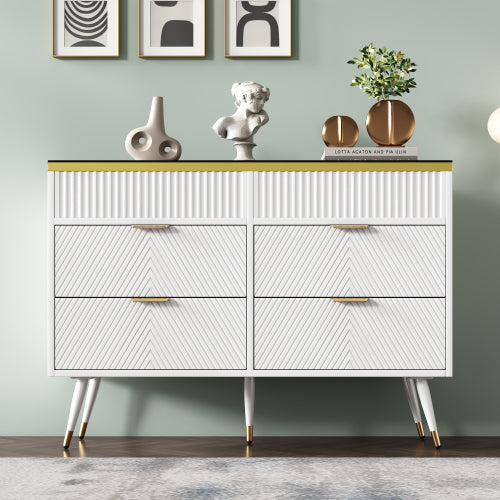 AI62 Decor Sideboard Cabinet with 6 Drawers & Amber Glass