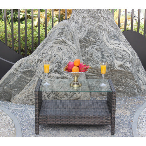 AI62 Decor Outdoor Patio Coffee Table with Tempered Glass