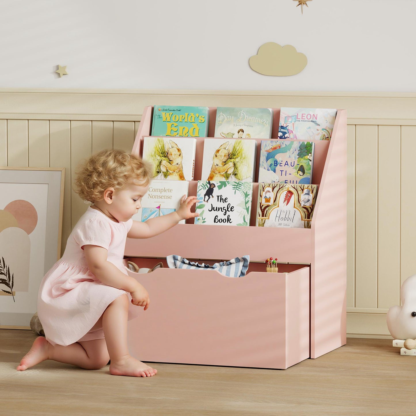 AI62 Decor Kids Bookcase with Shelves & Drawer
