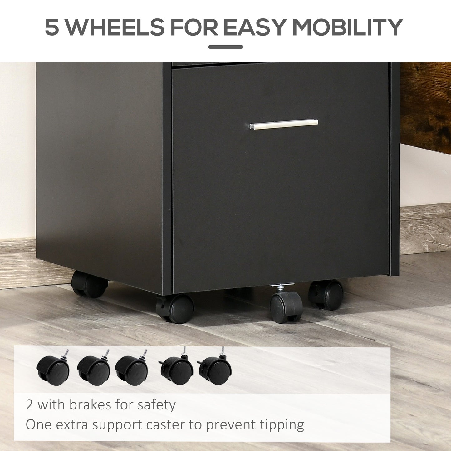 AI62 Decor Lockable Two-Drawer Filing Cabinet with Wheels