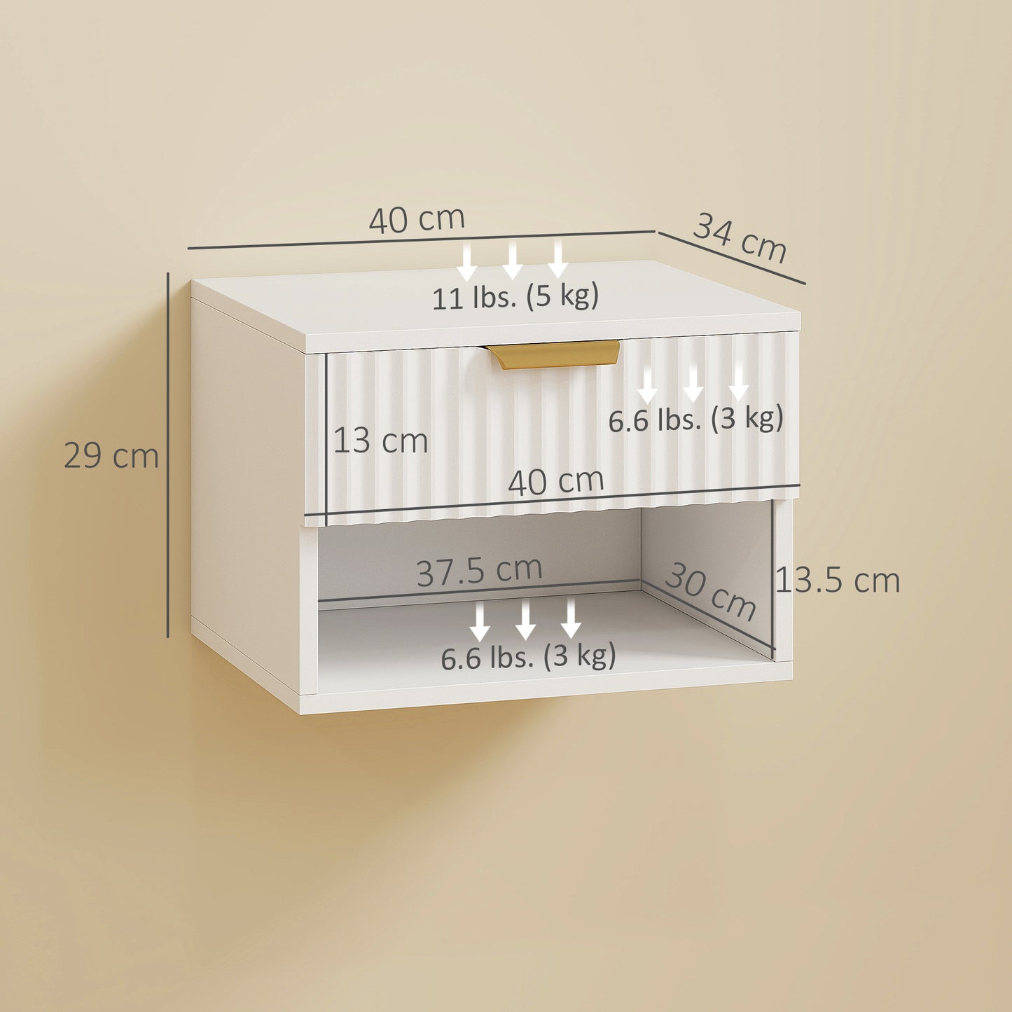 AI62 Decor White Floating Nightstands Set of 2 with Fluted Drawer & Open Shelf