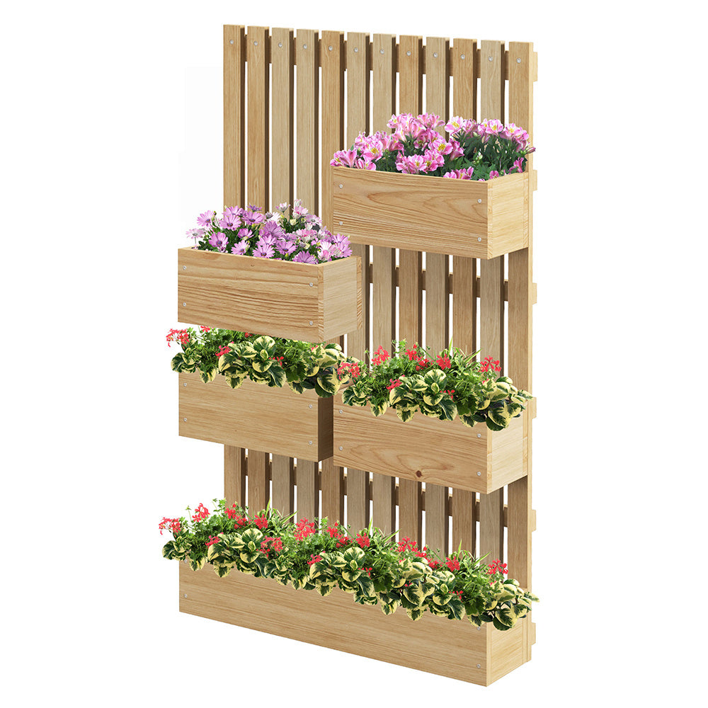 5-Box Wooden Raised Garden Bed Trellis with Drainage AI62Decor