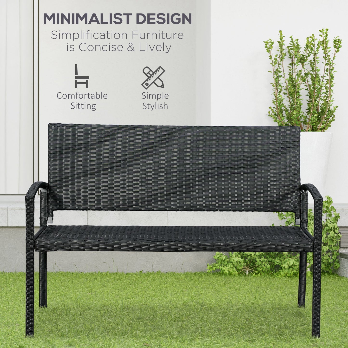 AI62 Decor All-Weather Rattan Loveseat with Backrest & Armrests