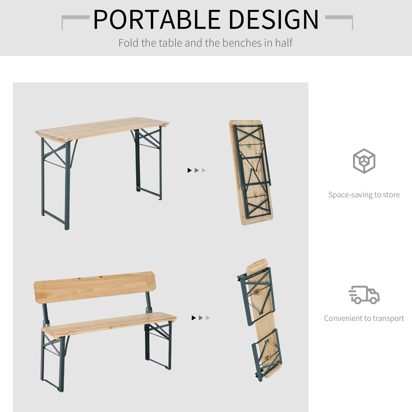 AI62 Decor Wooden Folding Table and Benches – Outdoor Garden Dining Set