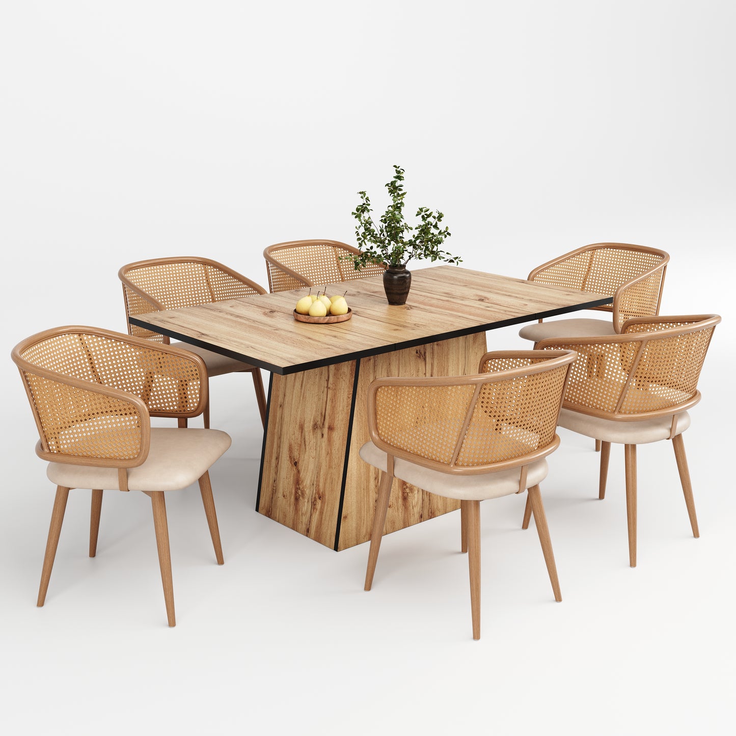 AI62 Decor 6-Piece Modern Dining Chairs with Rattan Backrest – Beige