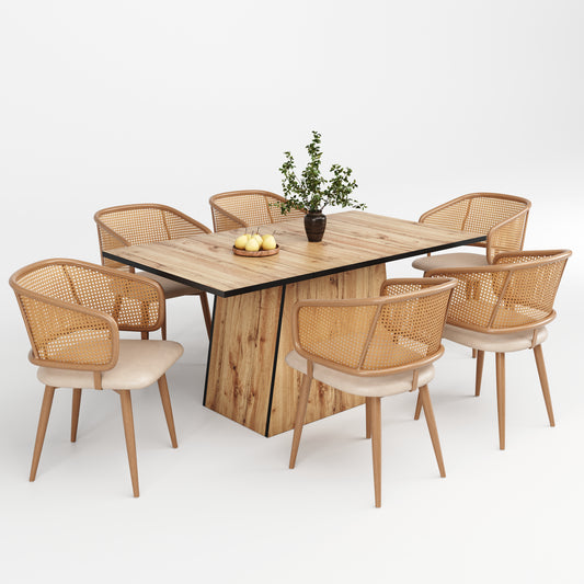 AI62 Decor 6-Piece Modern Dining Chairs with Rattan Backrest – Beige