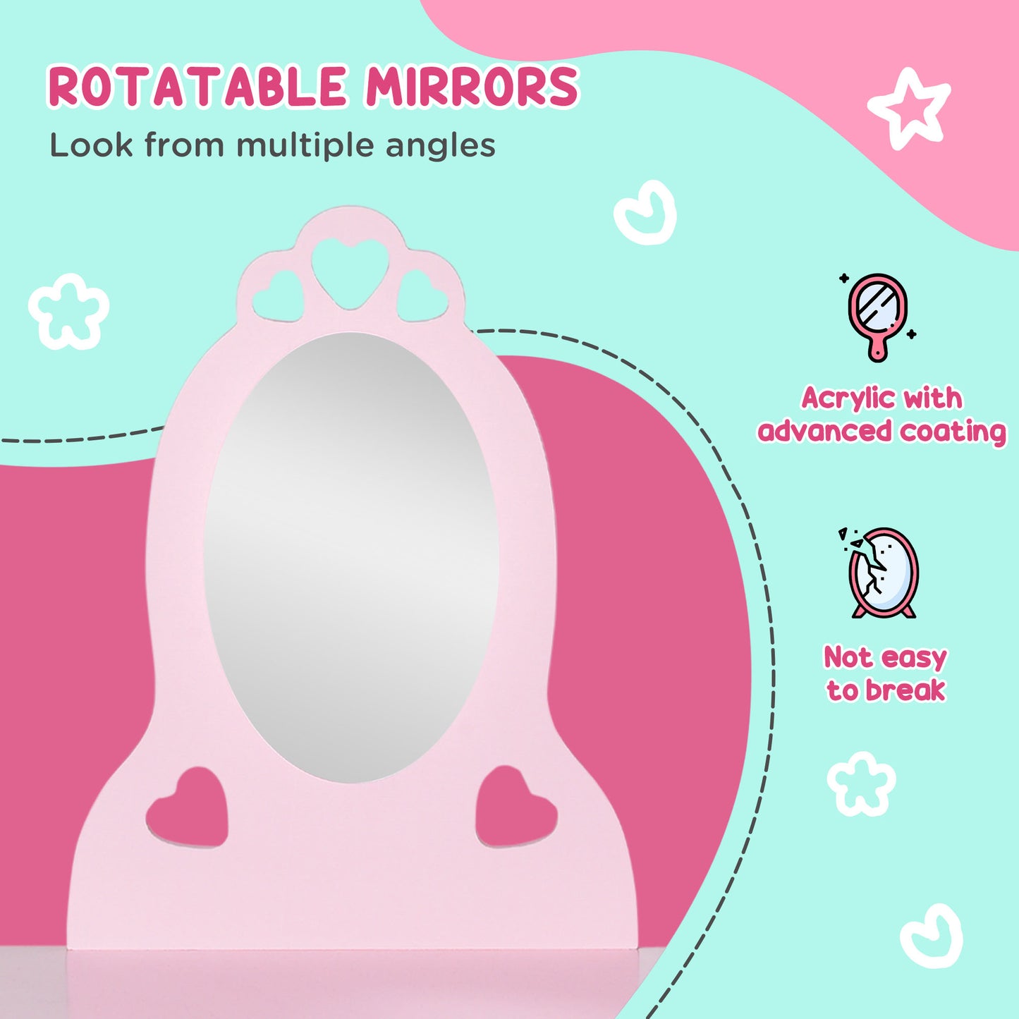 AI62 Decor Pink Kids Vanity Table & Stool Set with Mirror