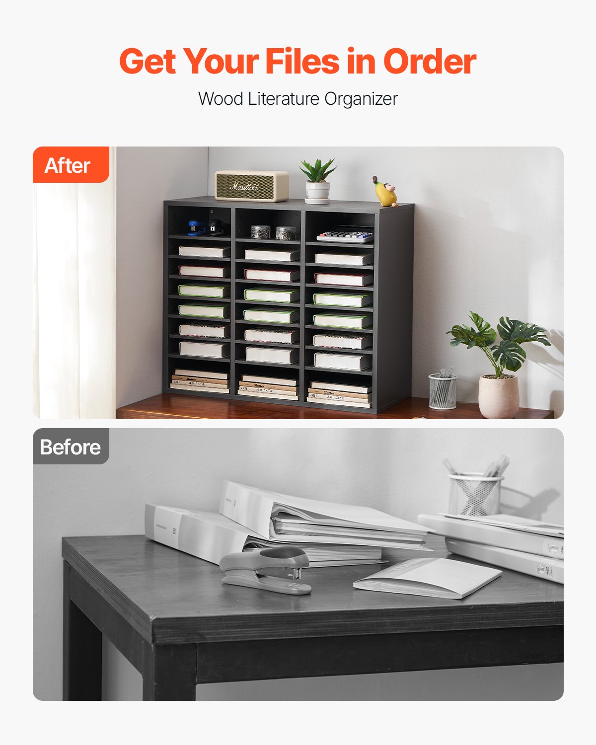 AI62 Decor Wooden Office Mailbox Sorter with 24 Slots – Grey