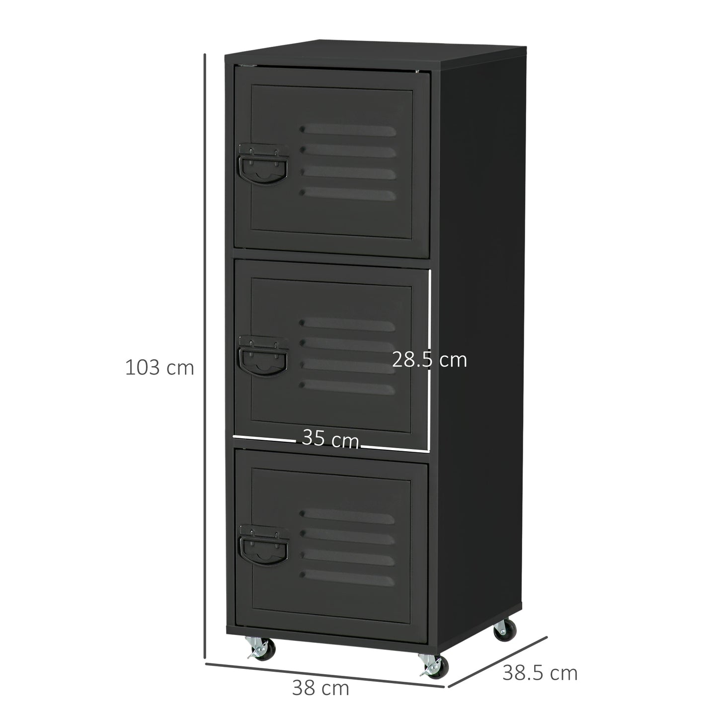 AI62 Decor Black 3-Tier Rolling Storage Cabinet with Metal Doors