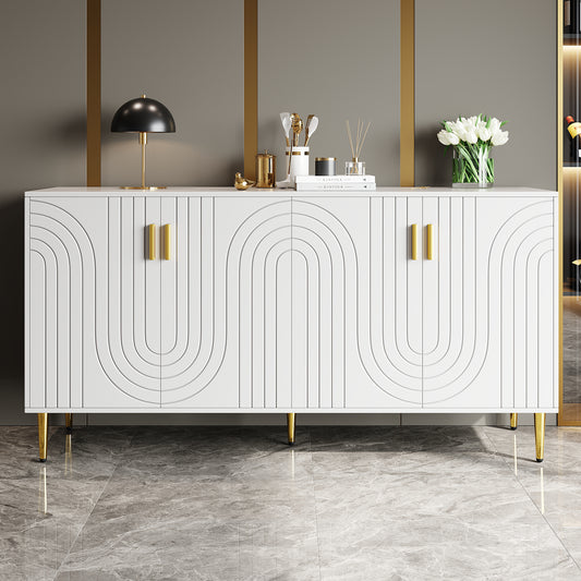 AI62 Decor White Wave Sideboard 152×40×75 cm with Gold Accents