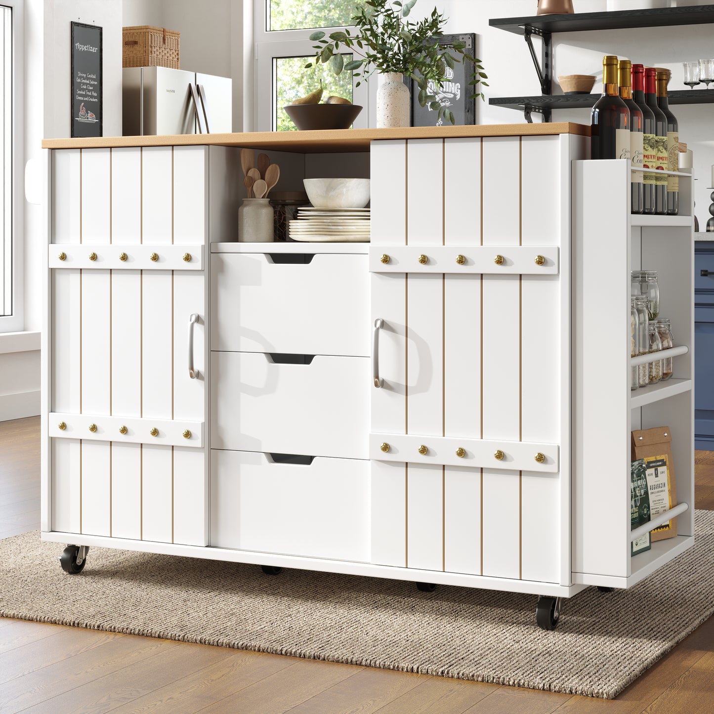 AI62 Decor  White Kitchen Trolley with Spice Rack & Castors