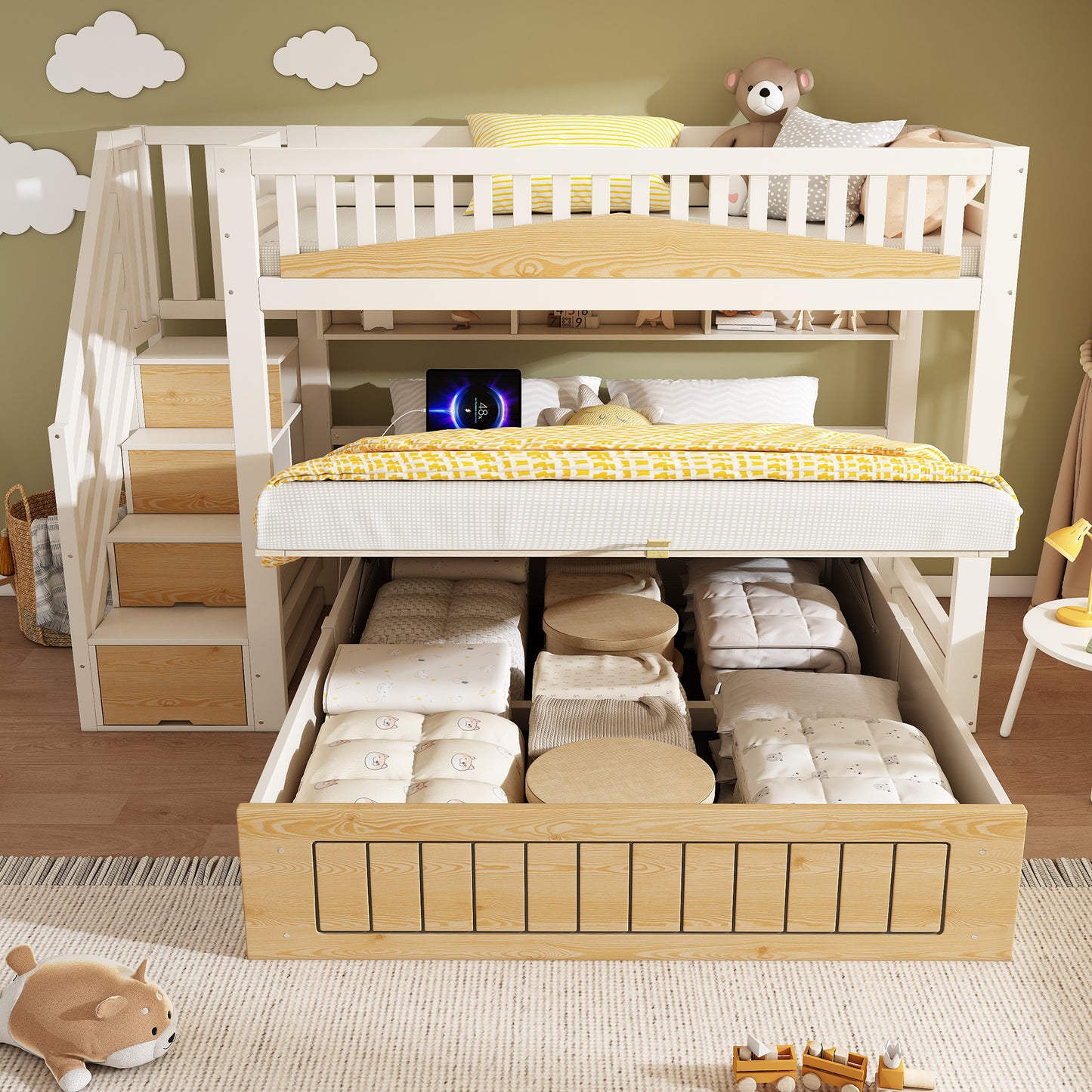AI62 Decor Kids Bunk Bed with Staircase