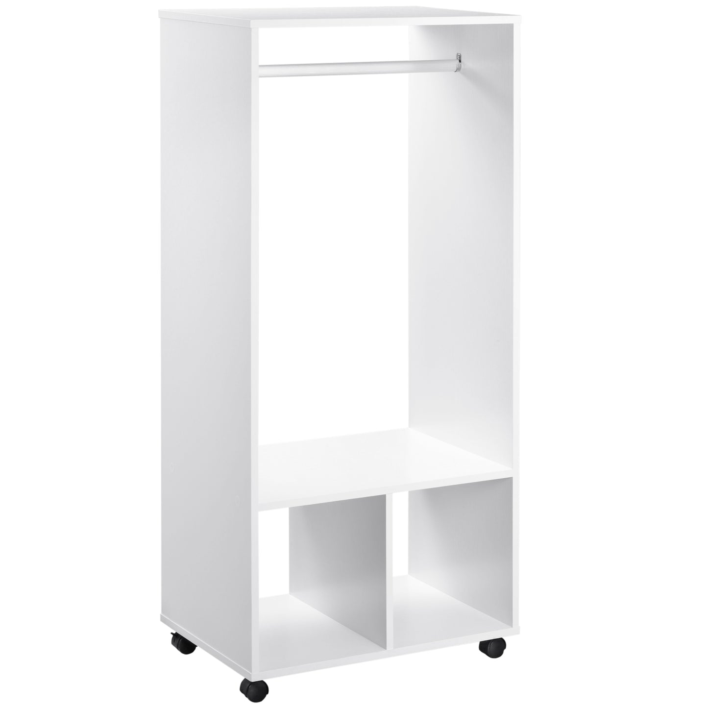 AI62 Decor Mobile Open Wardrobe with Hanging Rail & 2 Shelves – White