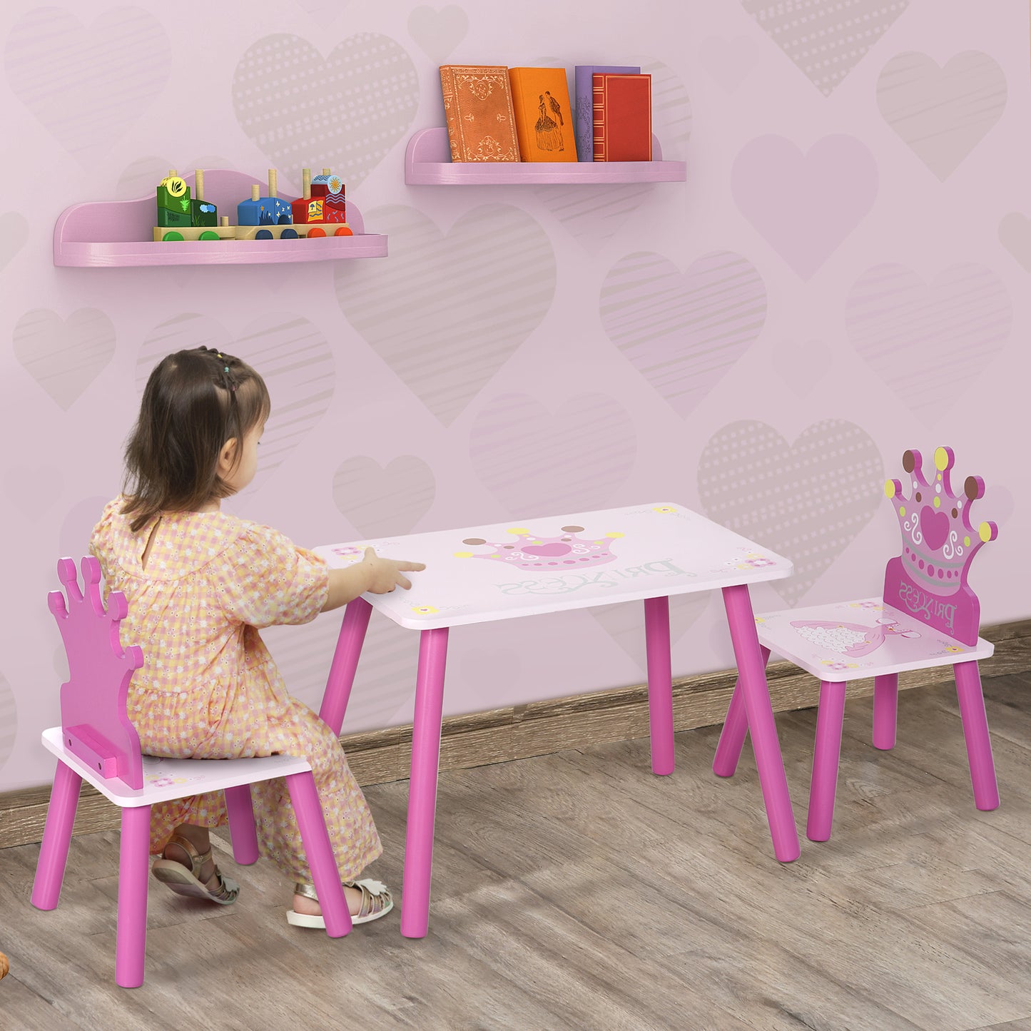 AI62 Decor 3-Piece Kids Princess & Crown Table Chair Set