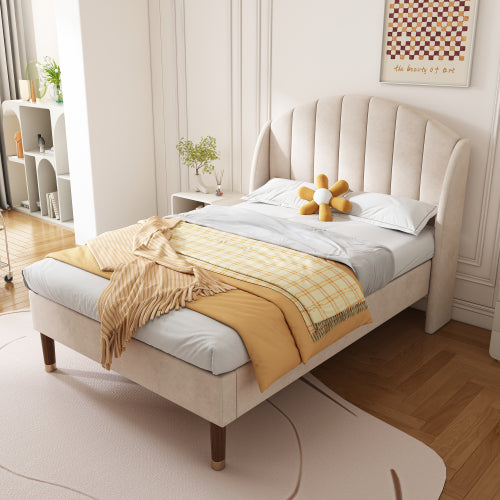 AI62 Decor Pink Velvet Single Bed with Slatted Frame & Headboard