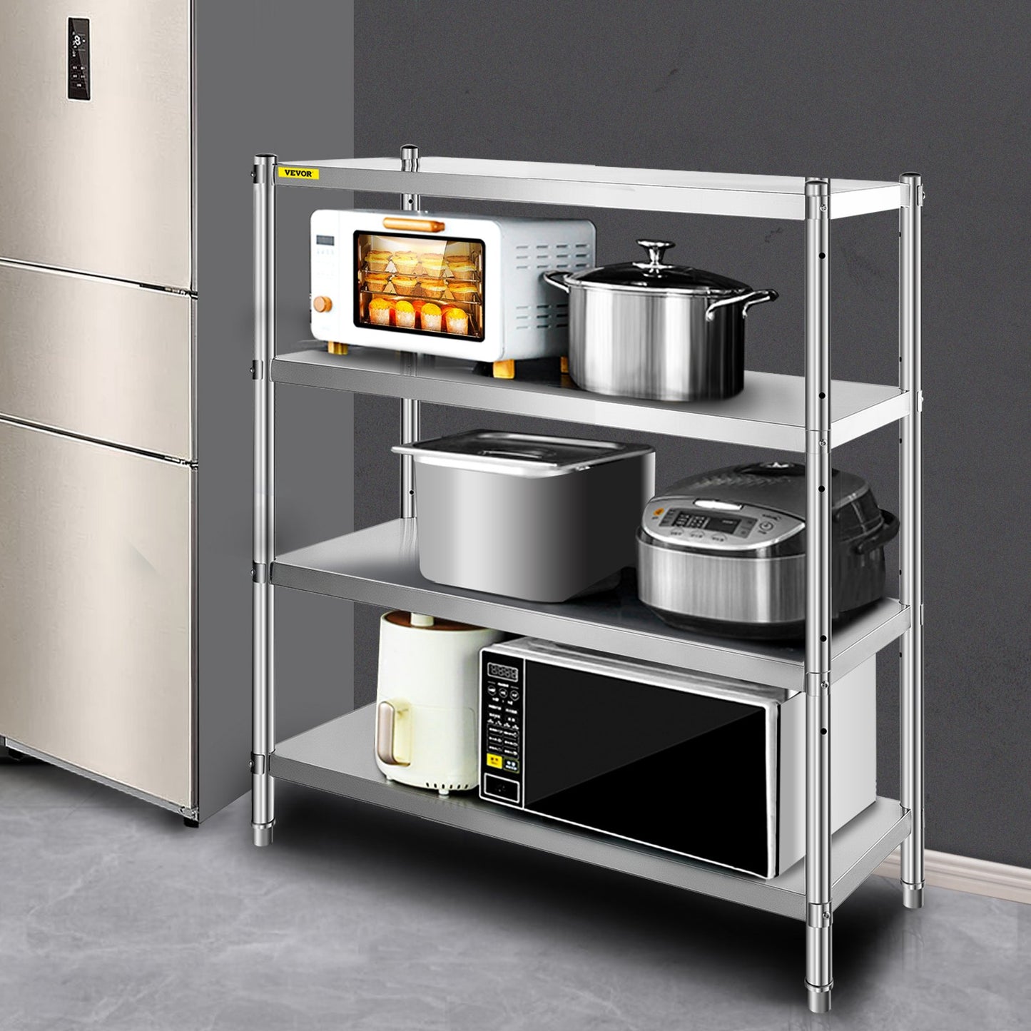 AI62 Decor 4-Tier Stainless Steel Adjustable Shelving Unit, Heavy-Duty