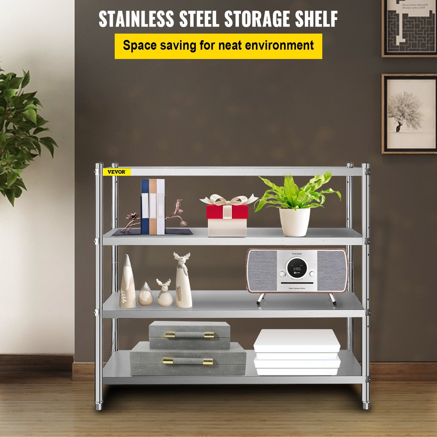 AI62 Decor 4-Tier Stainless Steel Storage Shelf, 70.9×17.7×59.1 in, Heavy Duty
