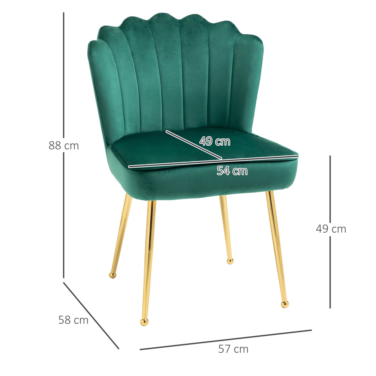 AI62 Decor Velvet-Feel Shell Accent Chair - Green