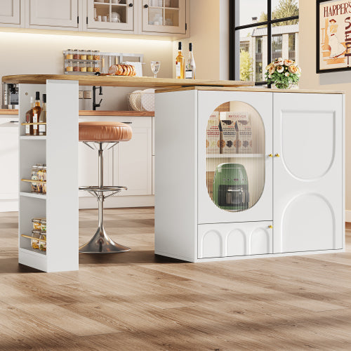 AI62 Decor White Rotating Dining Table with Shelves & Storage