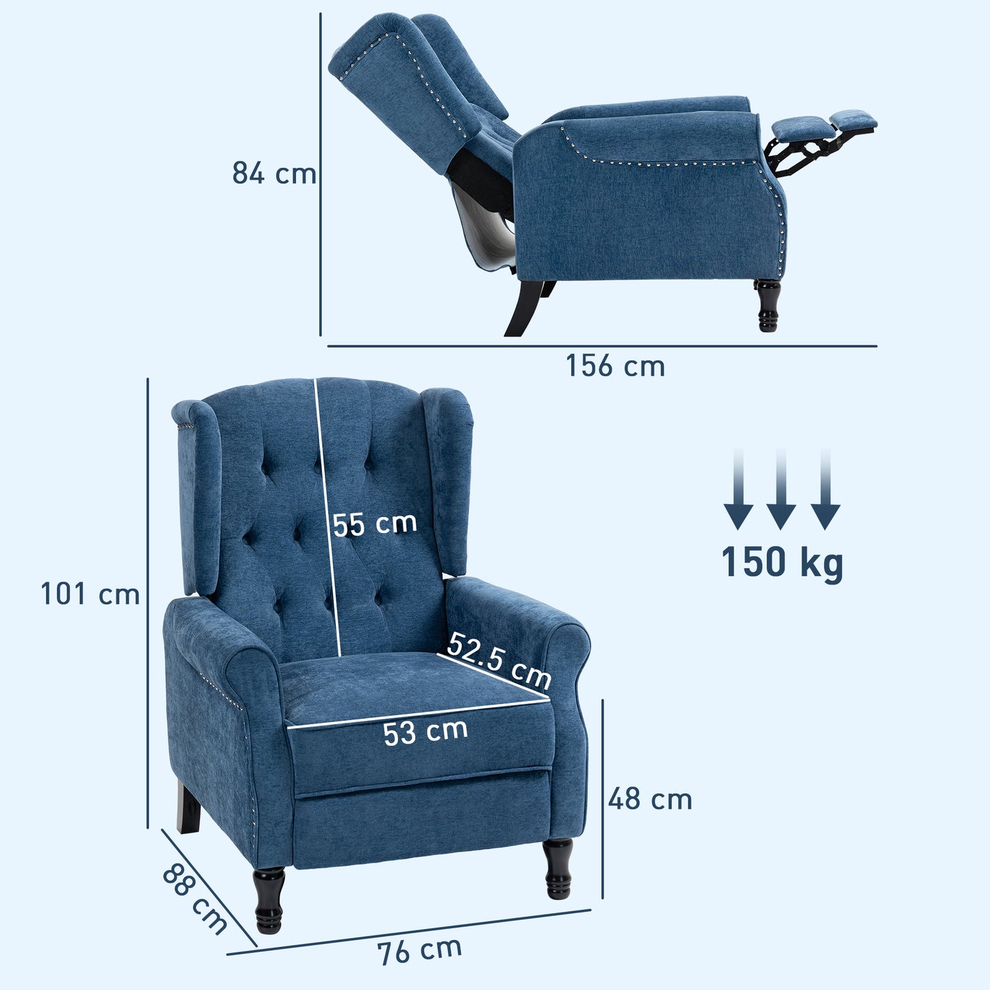 AI62 Decor Royal Blue Reclining Armchair with Footrest