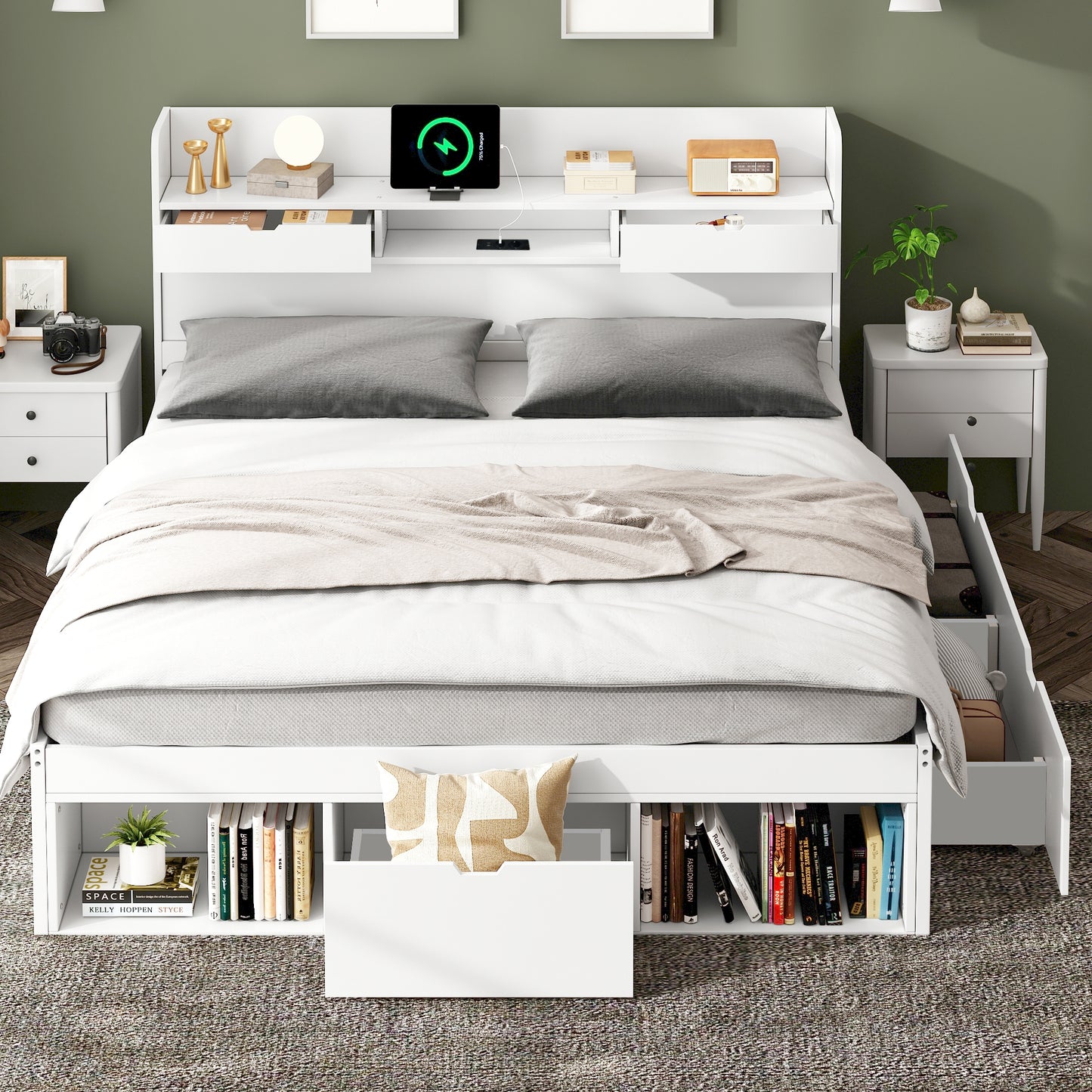 AI62 Decore White 4ft6 Double Bed with USB Port & Storage