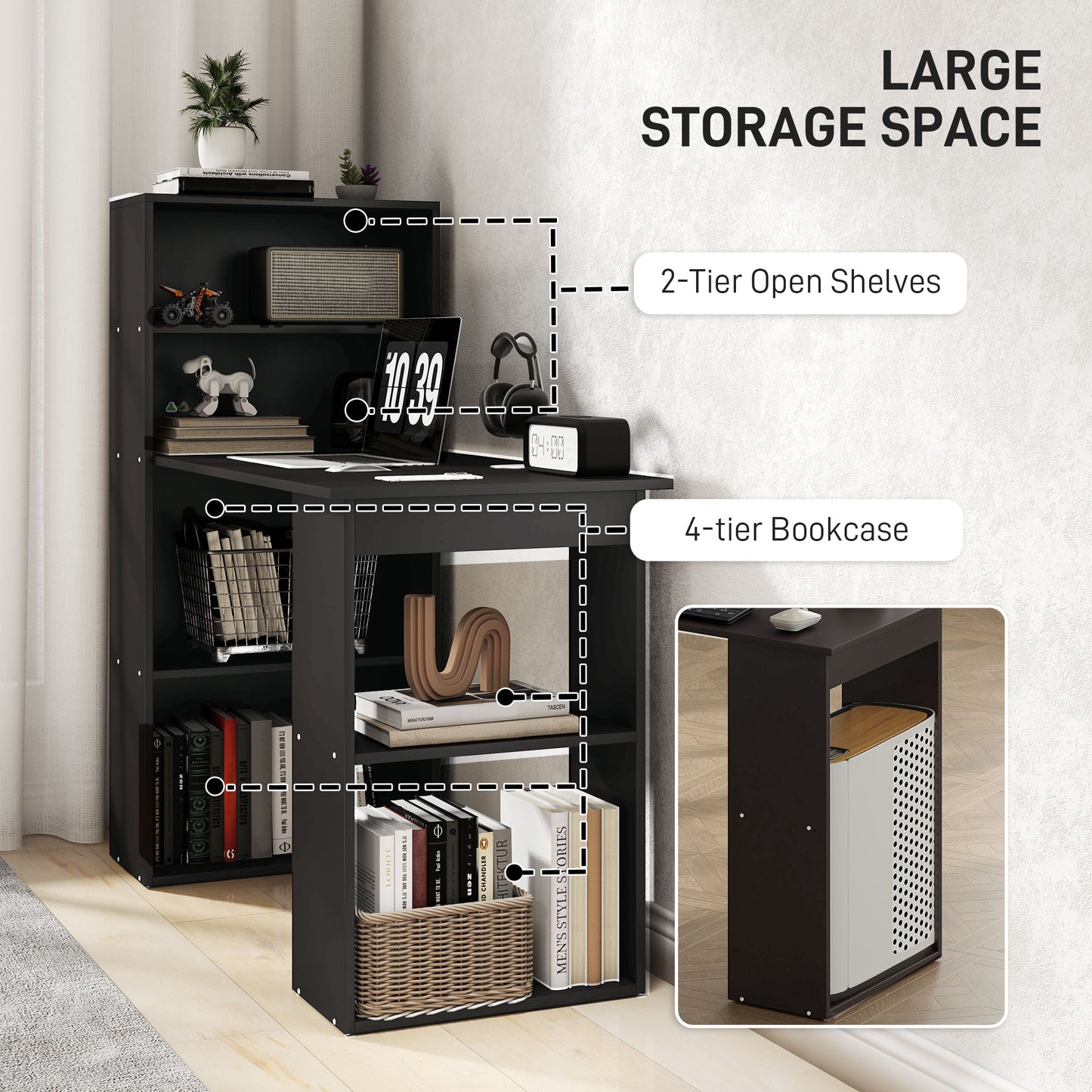 AI62 Decor 120cm Computer Desk with 6-Tier Storage Shelves – Black