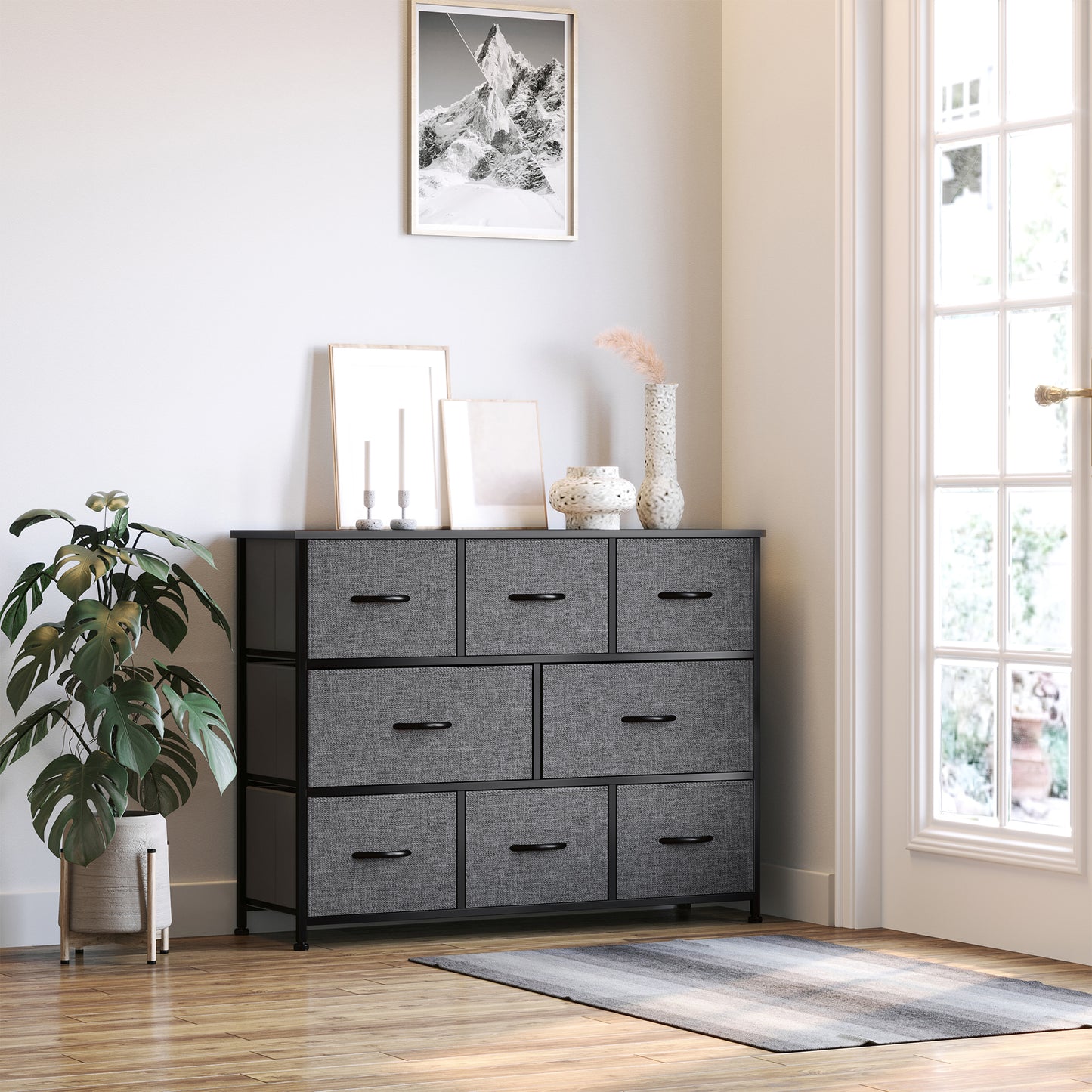 AI62 Decor Dark Grey 3-Tier Fabric Bedroom Dresser