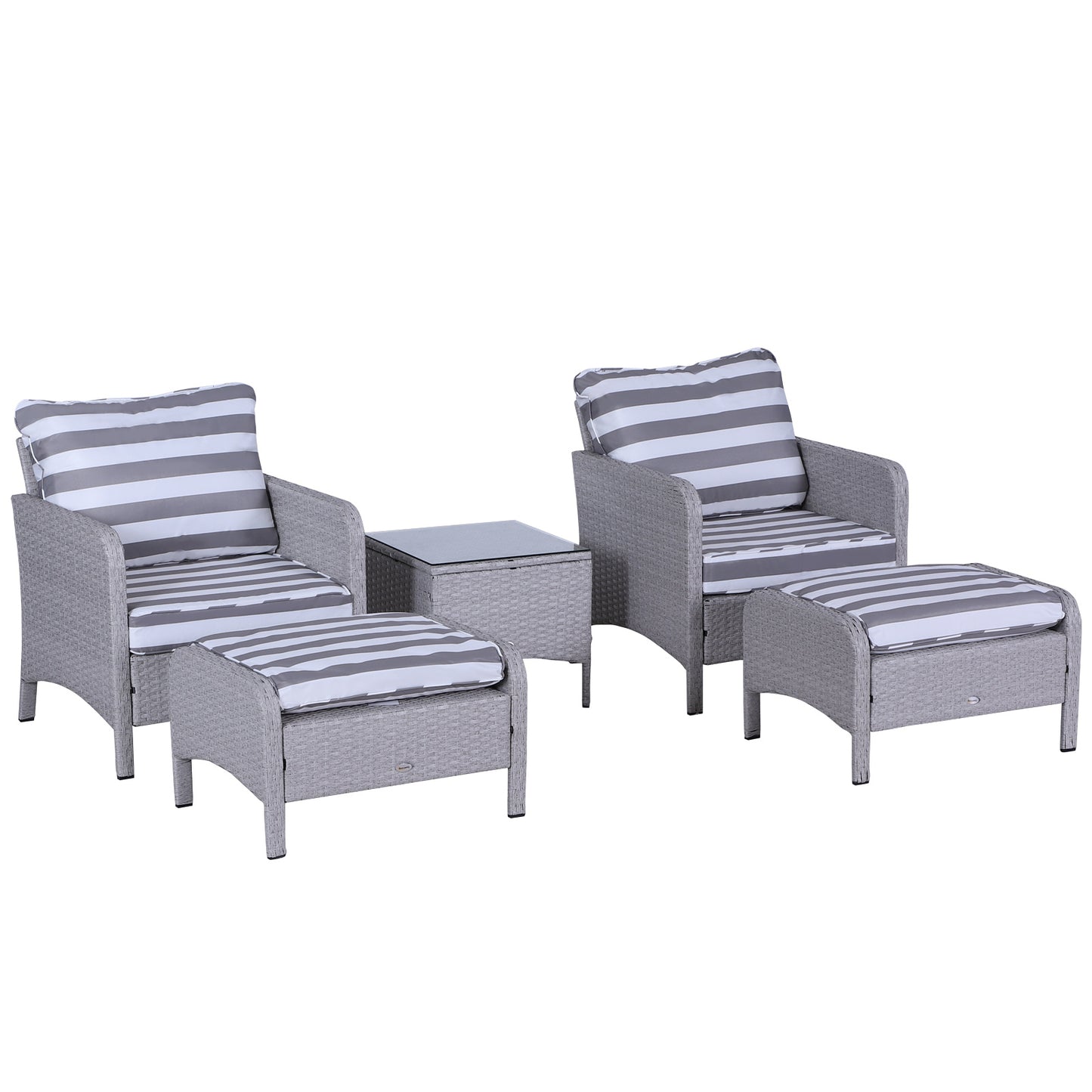 AI62 Decor 5-Piece Rattan Garden Set with Cushions & Glass Table – Grey/White