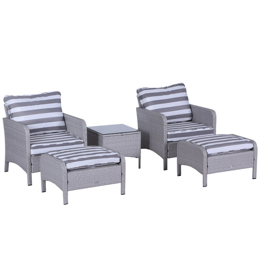 AI62 Decor 5-Piece Rattan Garden Set with Cushions & Glass Table – Grey/White