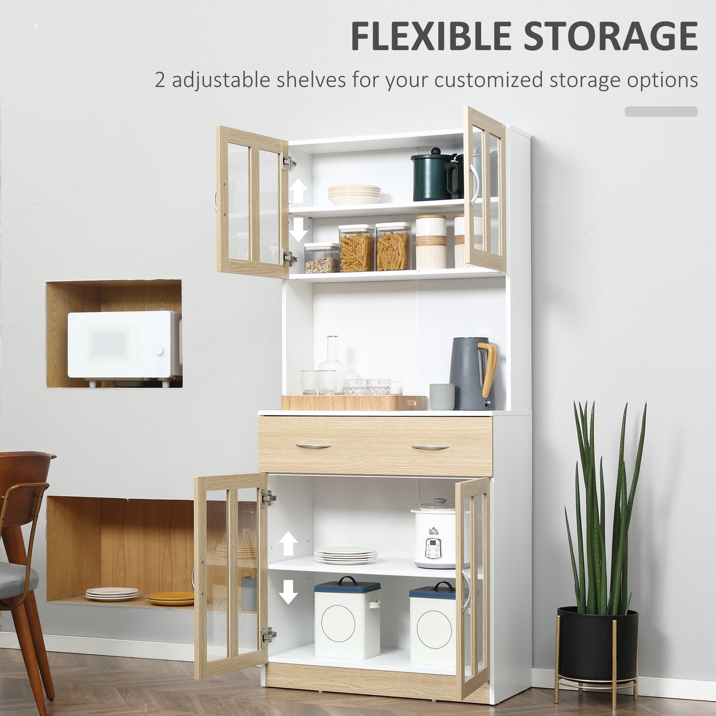 AI62 Decor Freestanding Modern Kitchen Cabinet with Glass Doors & Drawer – 180cm