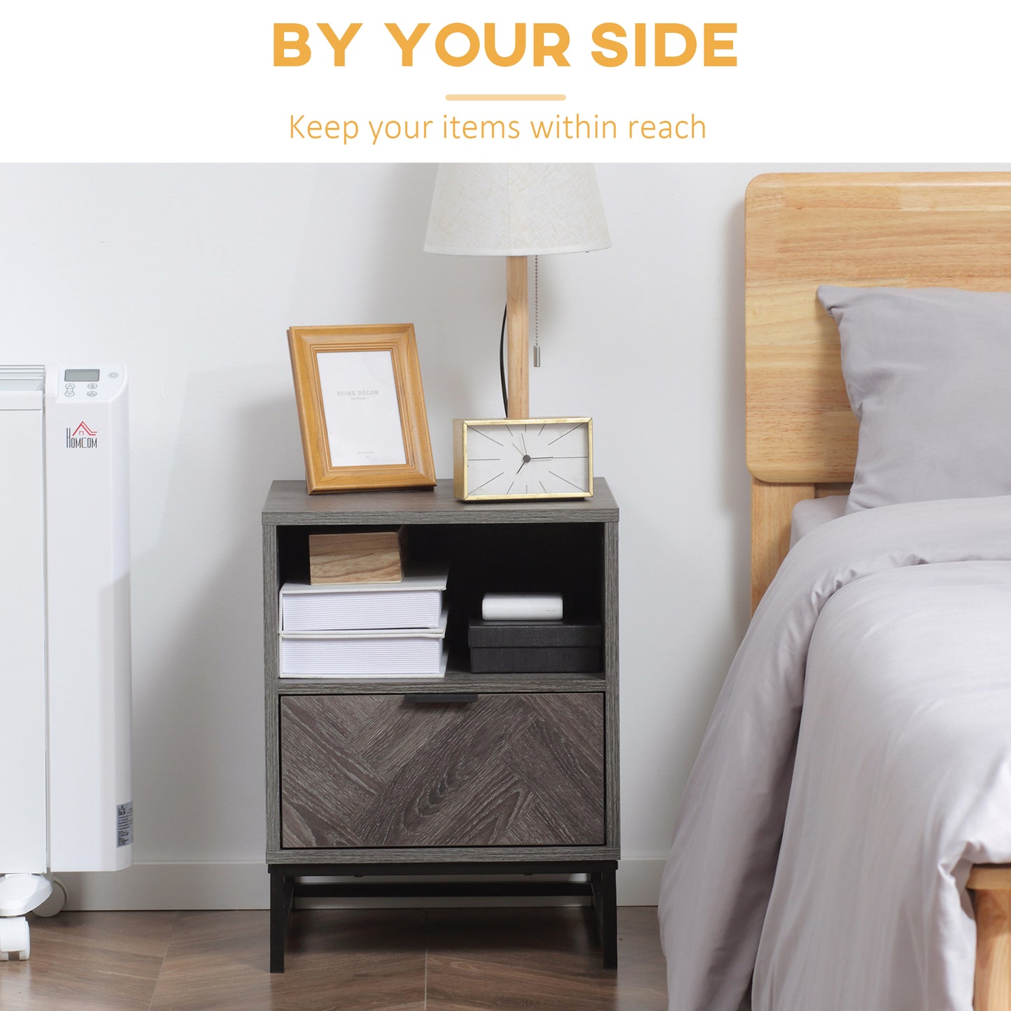 AI62 Decor Bedside Table with Drawer & Shelf