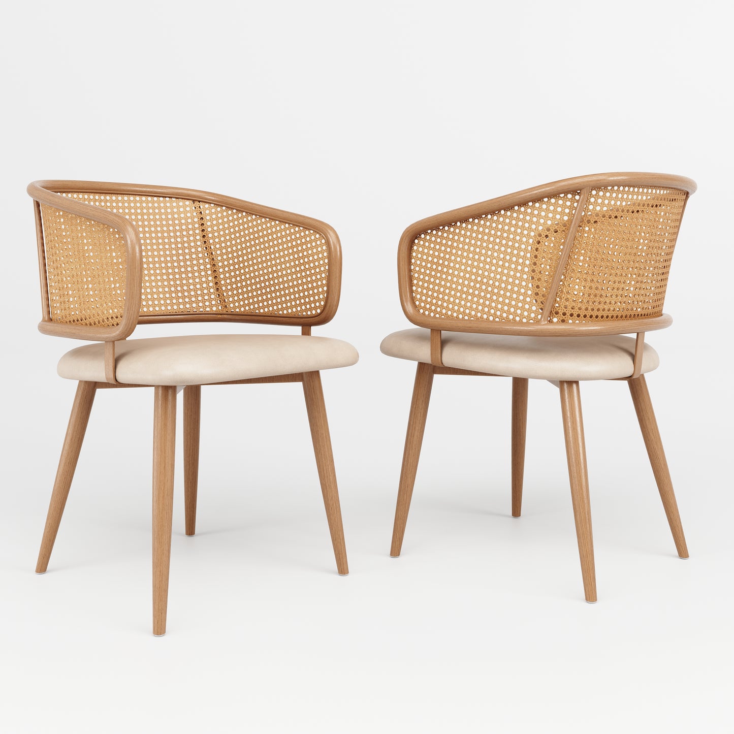 AI62 Decor Set of 2 Modern Dining Chairs with Rattan Back & PU Leather Seat – Beige