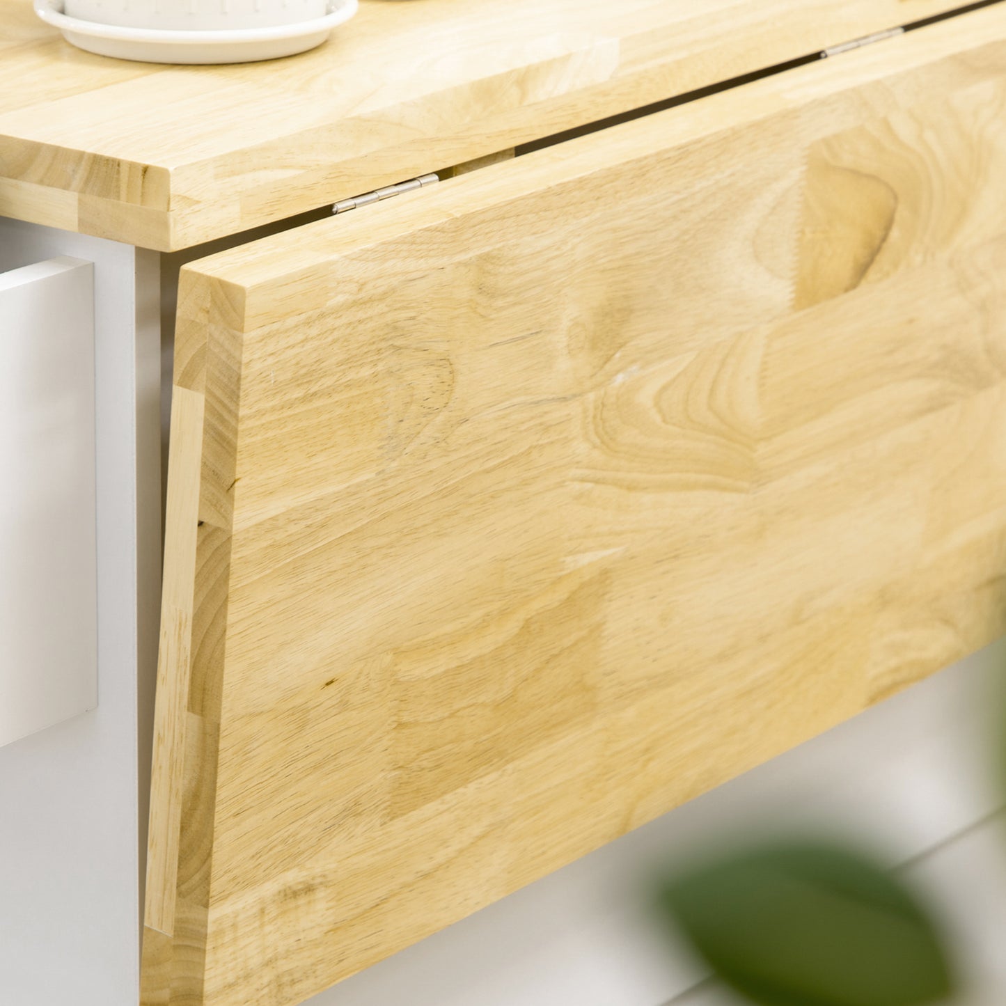 AI62 Decor White Rolling Kitchen Island with Storage & Drop Leaf