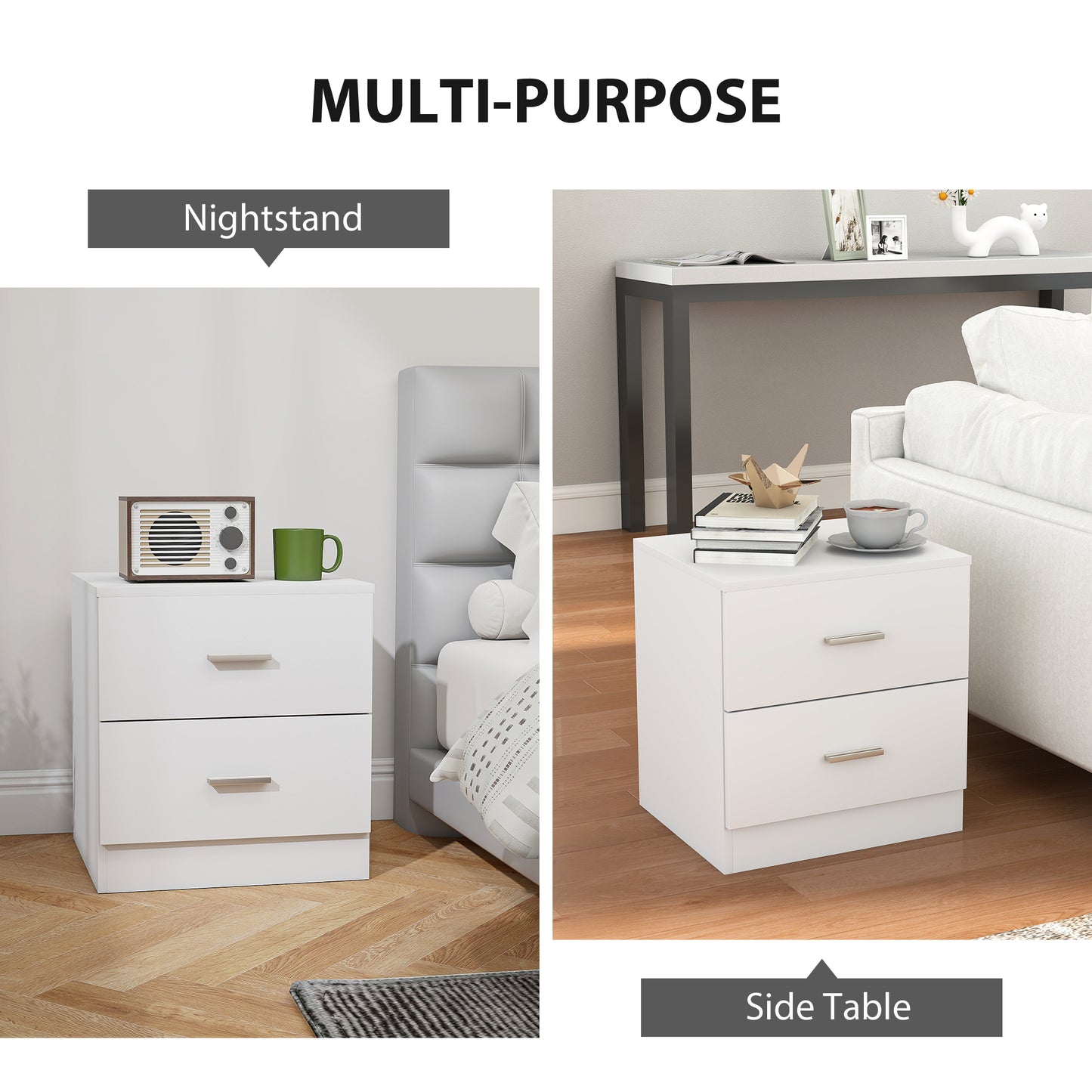 AI62 Decor Modern 2-Drawer Bedside Table