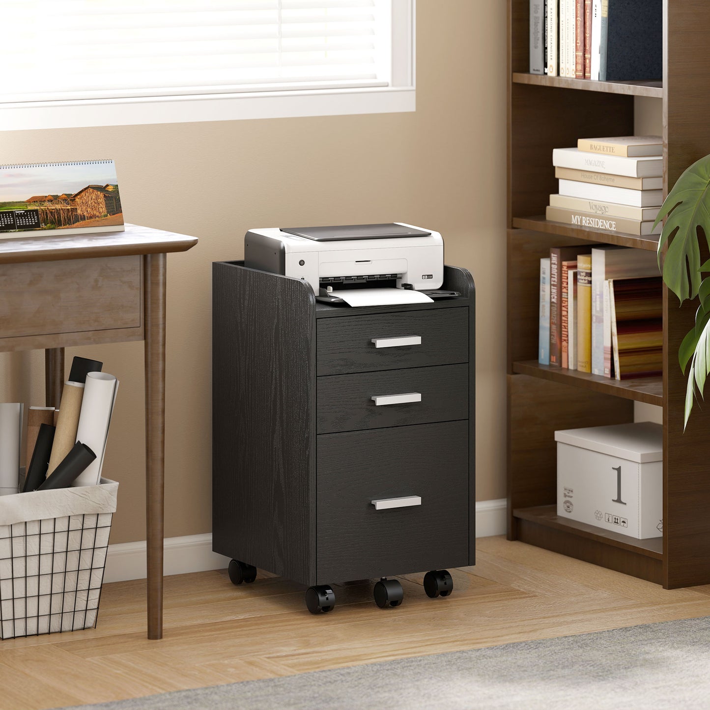 AI62 Decor 3 Drawer Rolling Filing Cabinet – Black