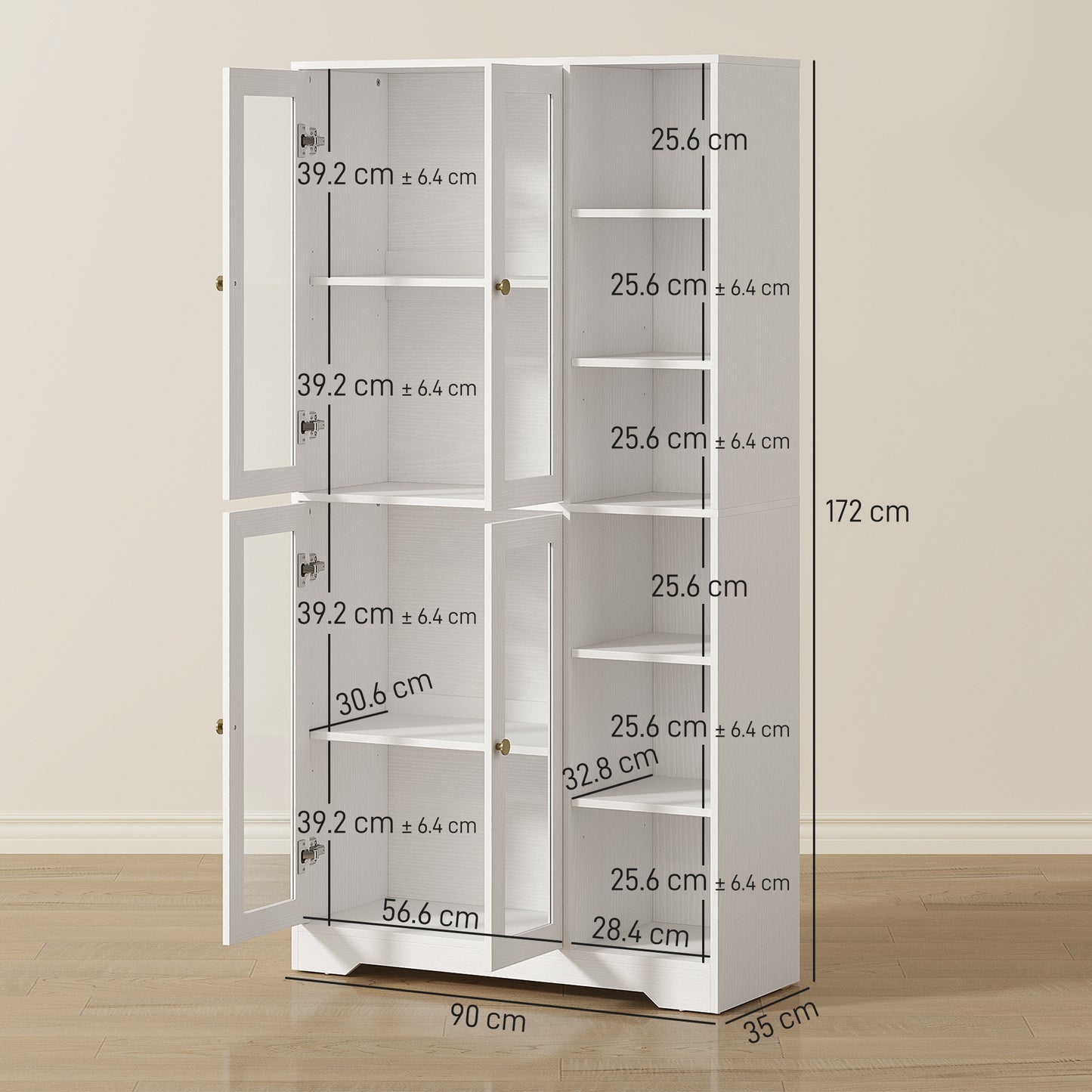 AI62 Decor Multi-Storage Kitchen Cabinet with Glass Doors – White Wood Effect