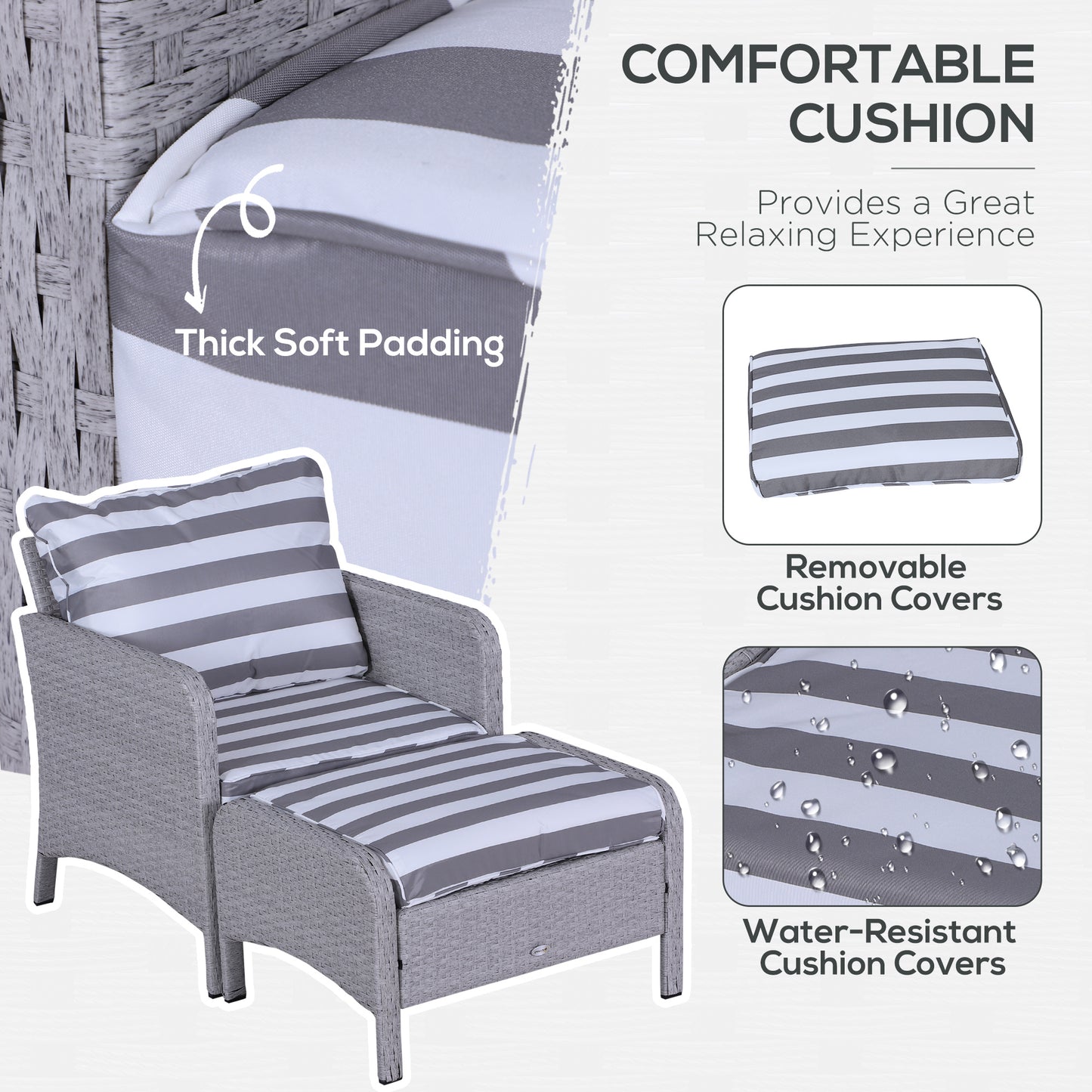 AI62 Decor 5-Piece Rattan Garden Set with Cushions & Glass Table – Grey/White