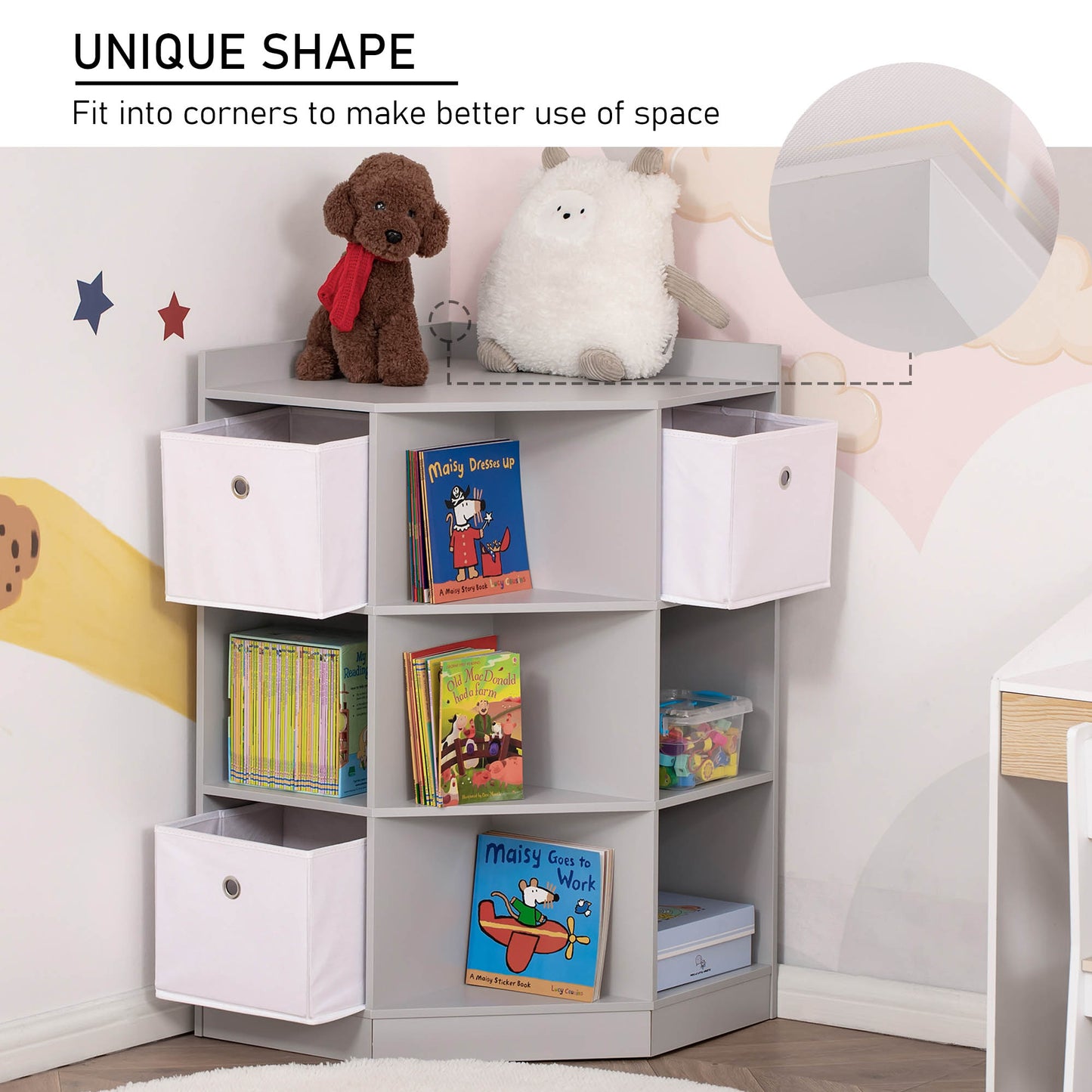AI62 Decor  3-Tier Kids Bookcase & Toy Storage with Drawers – Grey